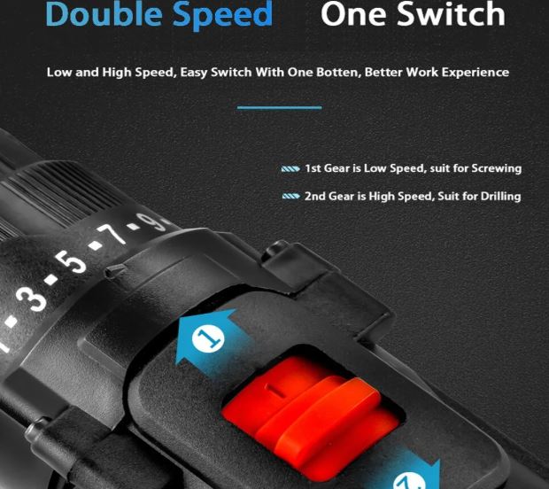 12V Double Speed Cordless Drill | 24VF lithium battery Box Set | 7STS-DC24VF
