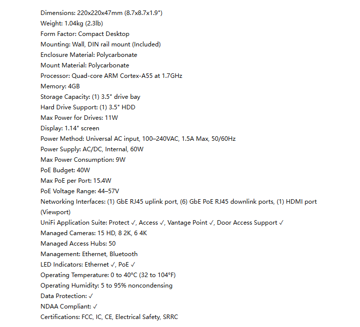 Ubiquiti Unifi Network Video Recorder NVR Instant | UNVR-Instant