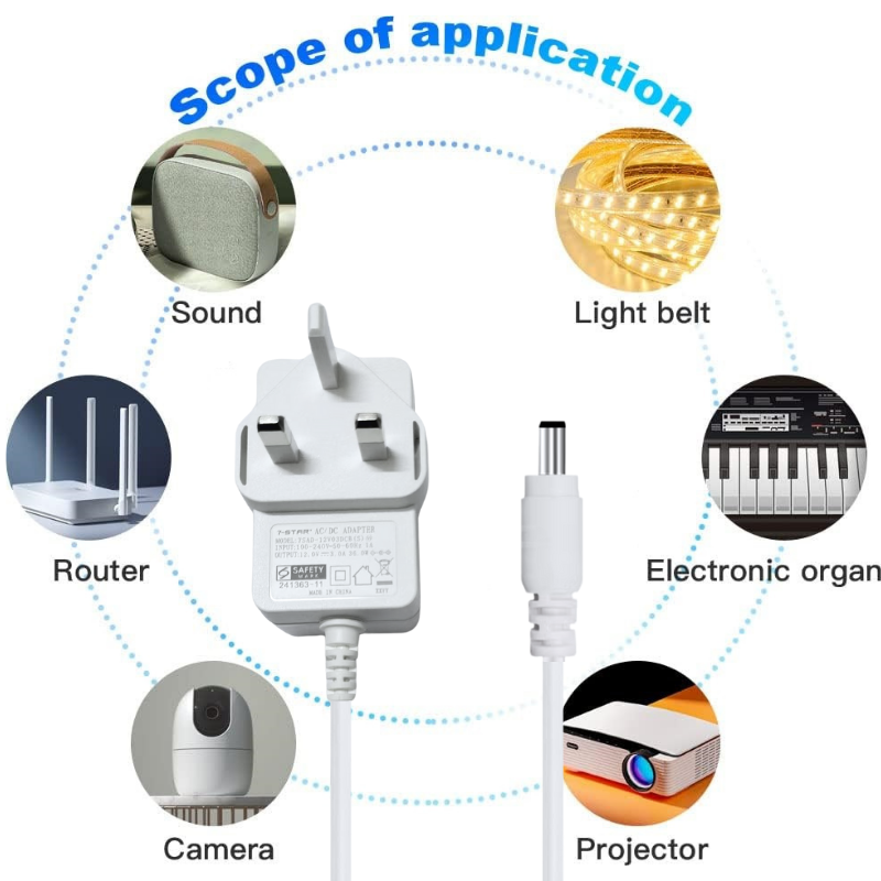 12V 3A 36W UK Plug Adapter, 2.1*5.5mm, 1.5M Cable | 7SAD-12V03DCB(S)