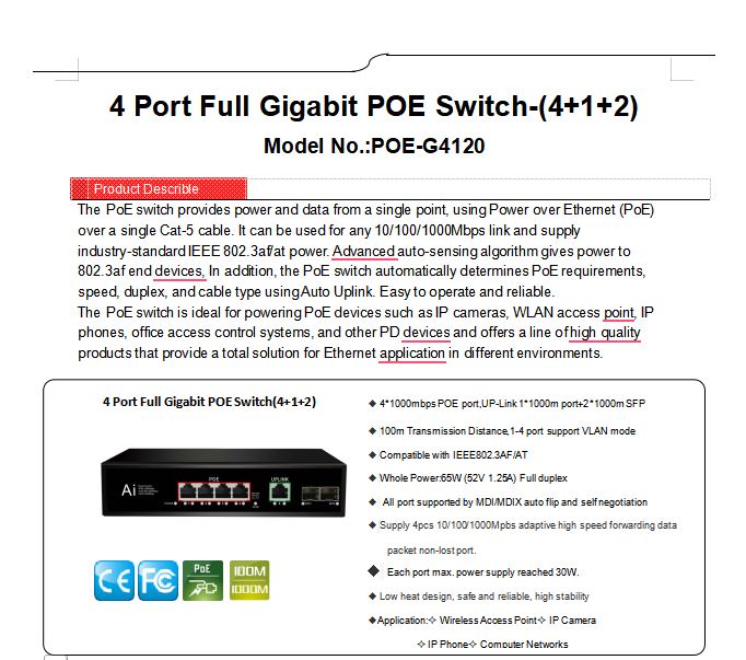 65W 4-Port Gigabit PoE Switch with Uplink & SFP | POE-G4120