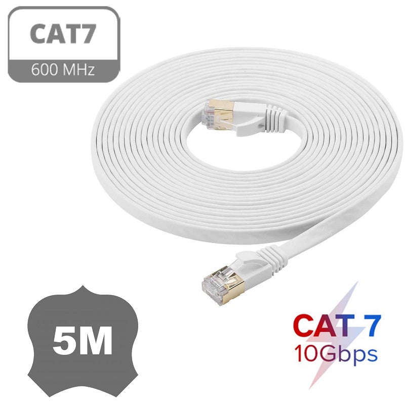 Cat 7 Gigabit Ethernet Flat Network Cable | 2m to 50m | White