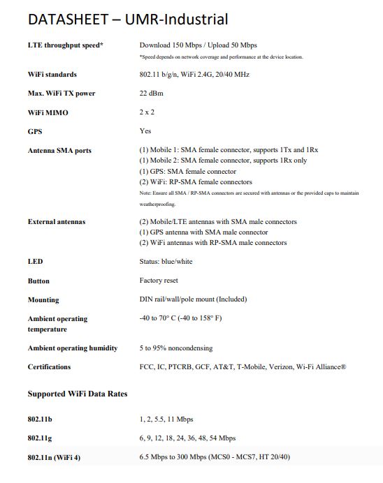 Ubiquiti UMR-Industrial 4G LTE Industrial Mobile Router