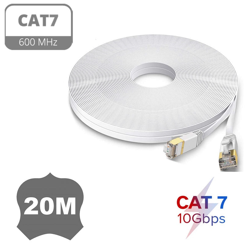Cat 7 Gigabit Ethernet Flat Network Cable | 2m to 50m | White