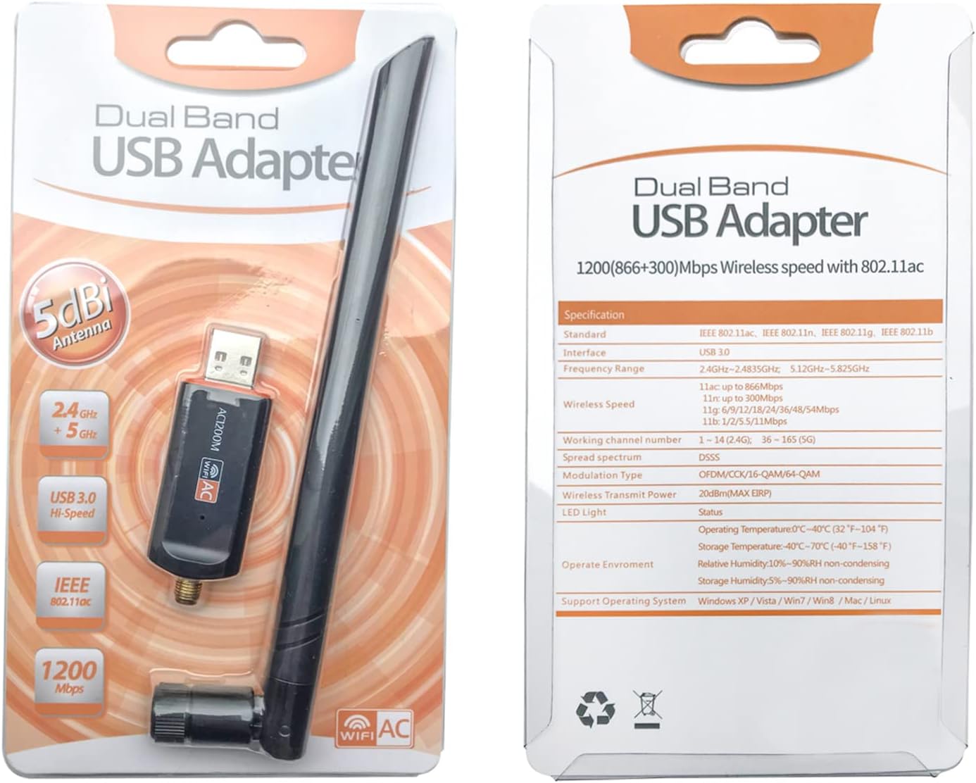 1300Mbps Dual Band USB WiFi Adapter with 5dBi Antenna | USB 3.0 | USB-DB1300