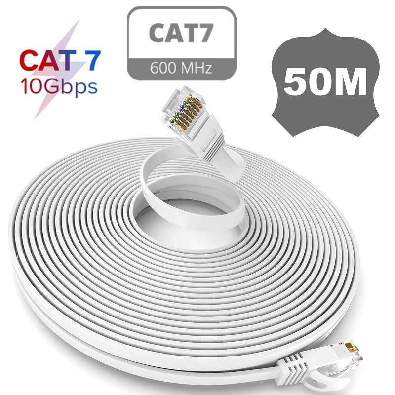 Cat 7 Gigabit Ethernet Flat Network Cable | 2m to 50m | White