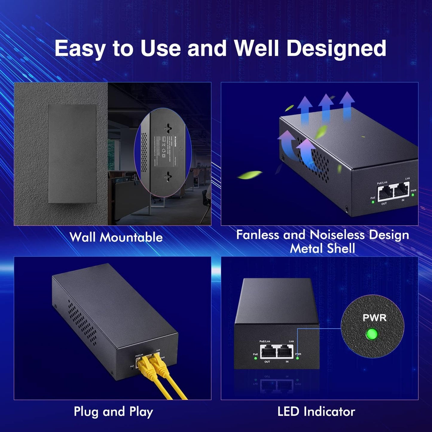 90W 2.5G PoE++ Injector | 802.3bt | DC55V | POE2590W