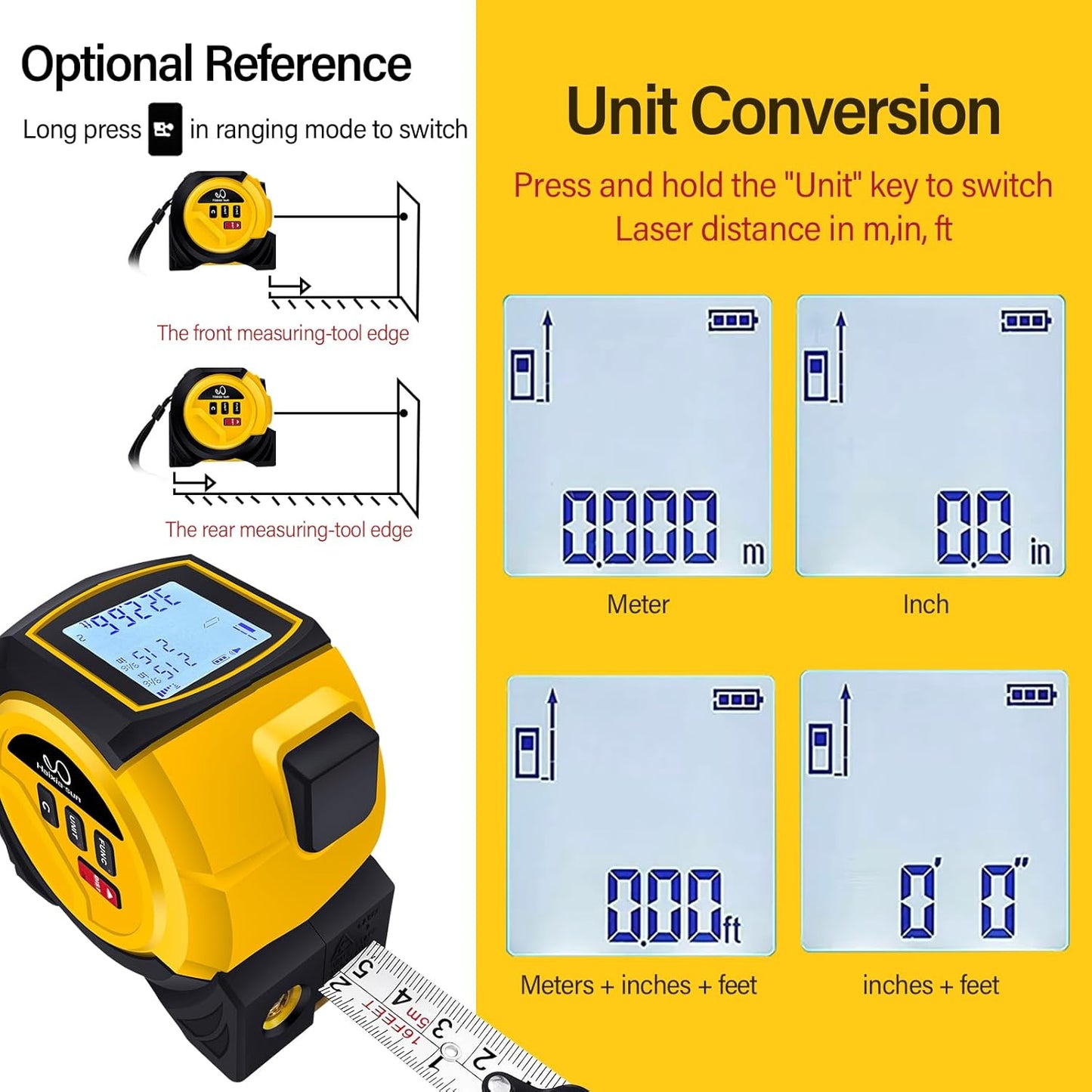 3-in-1 Laser Tape Measure 60M + 5M + Angle Display | PDMT-360
