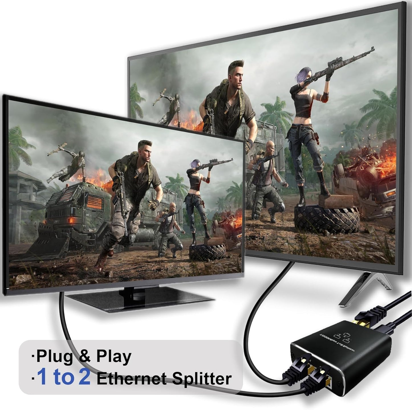 Gigabit Ethernet Splitter 1 to 2 RJ45 LAN Adapter with USB Power