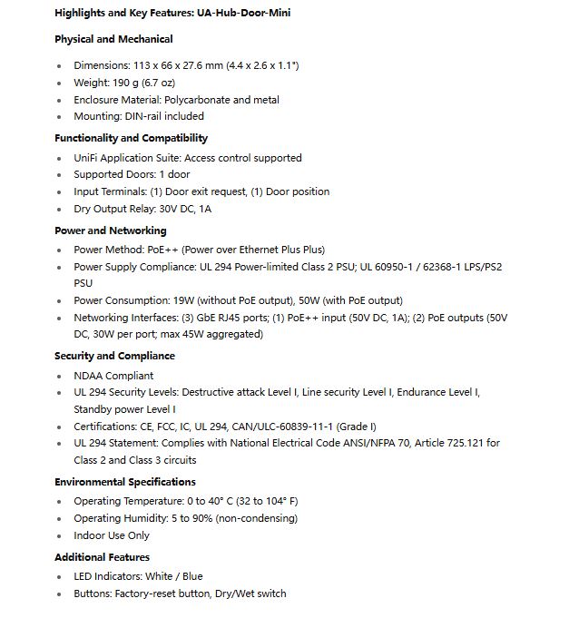 Ubiquiti UniFi UA-Hub-Door-Mini – Compact Hub for Single Door Access Control