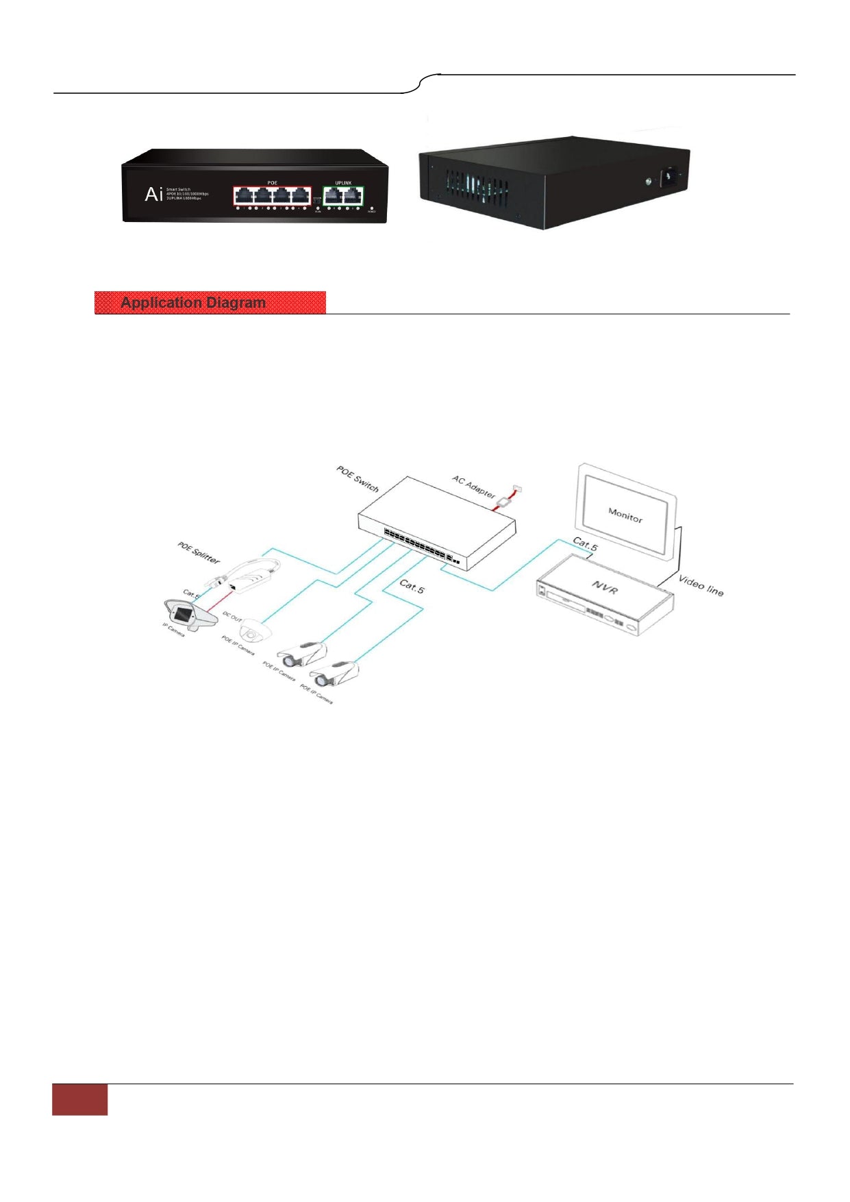 65W Full Gigabit 4 Port 1000Mbps PoE Switch with 4 PoE Ports - 2 Uplink Port | POE-G4200