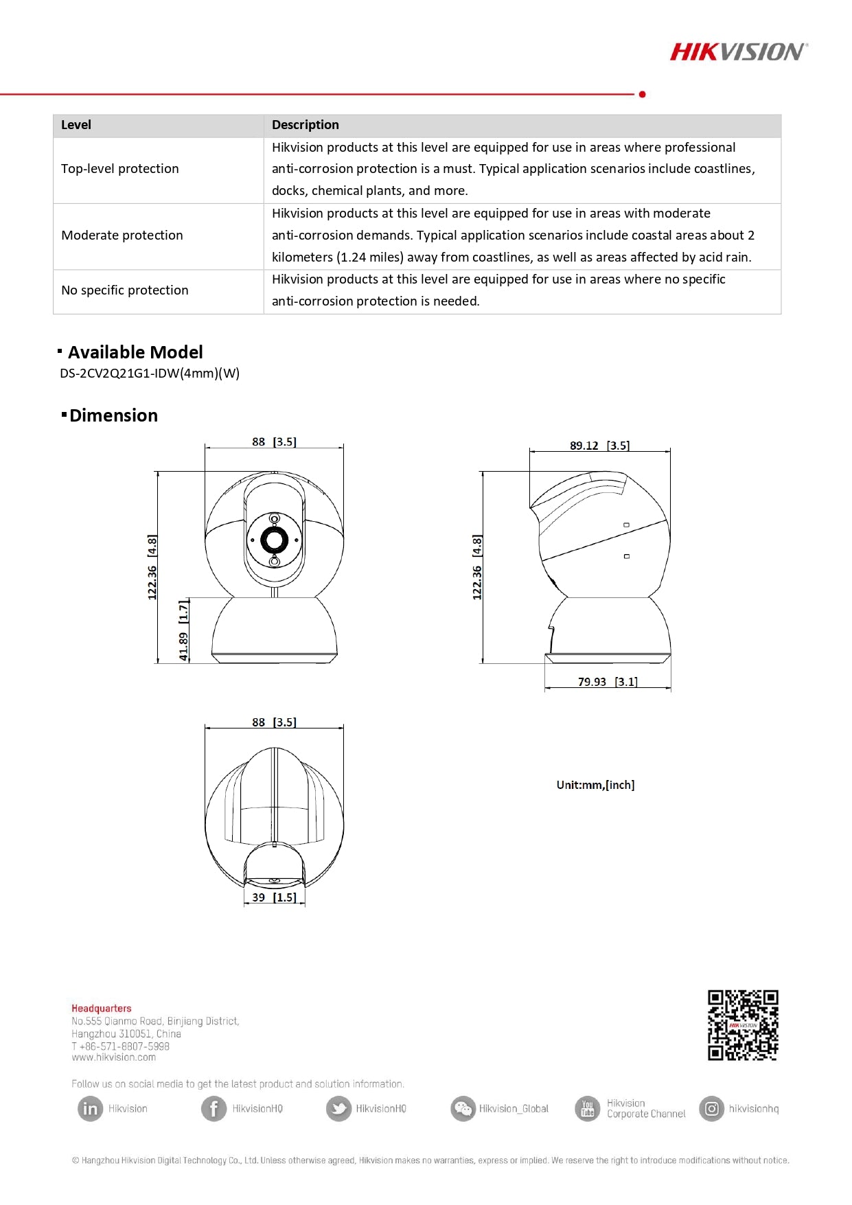 Hikvision Q1 Wifi 2MP Indoor Fixed PT Network Camera | DS-2CV2Q21G1-IDW(W)