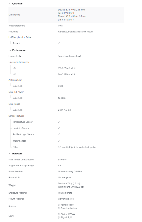 Ubiquiti USL-Environmental – Smart Environmental Sensor for UniFi Protect, IPX5