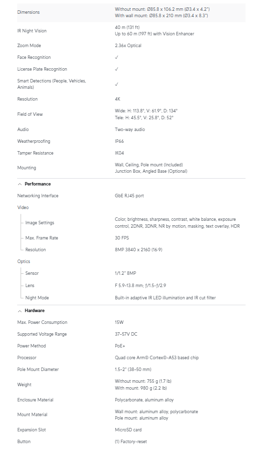 UniFi UVC‑G6‑Pro Bullet 4K 8MP Outdoor Security Camera