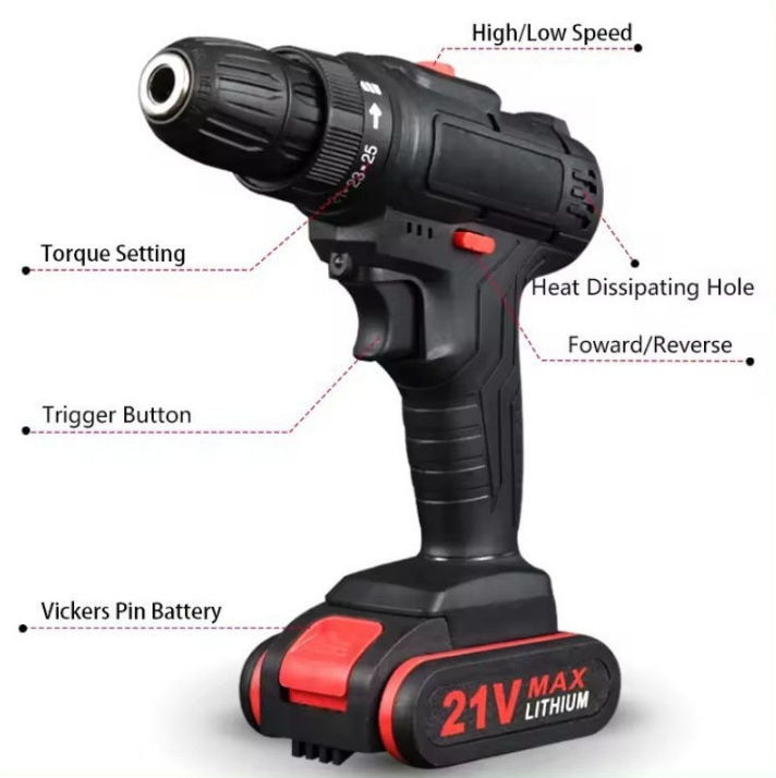 21V Dual Speed Cordless Drill Kit