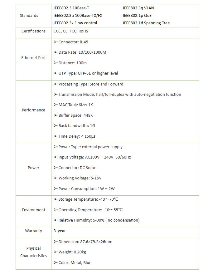 5 Port 10/100/1000Mbps Metal Gigabit Desktop Network Switch | 7SNSB-SG105