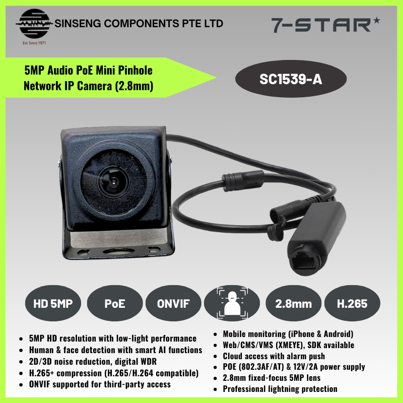 5MP Mini Pinhole PoE IP Camera with Audio | SC1539-A