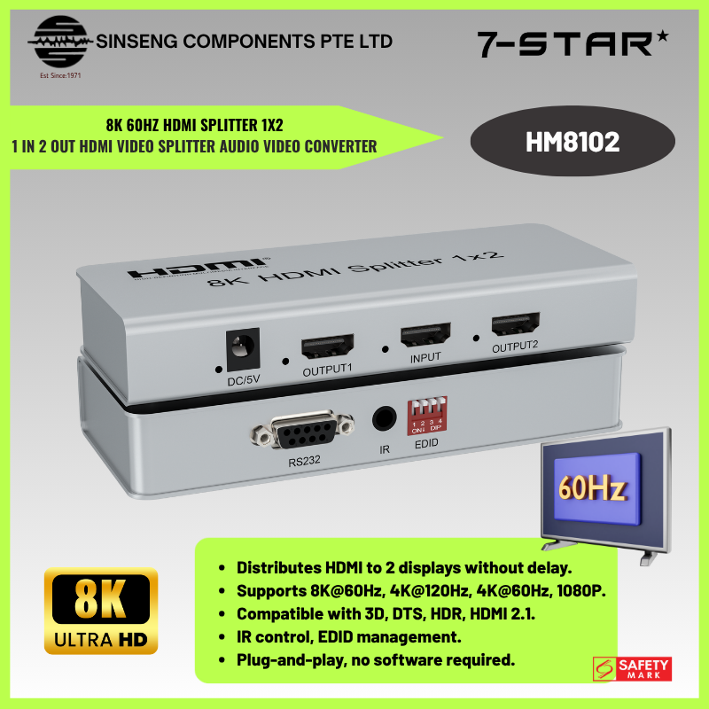 8K 60Hz HDMI Splitter 1 x 2 | 1 in 2 HDMI Audio Video Converter | HM8102