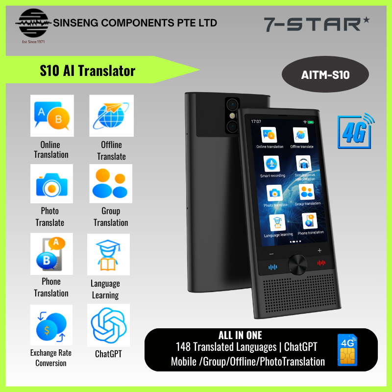 S10 Portable AI Translator with ChatGPT – 4G SIM, 148 Languages, Voice & Photo Translate | AITM-S10