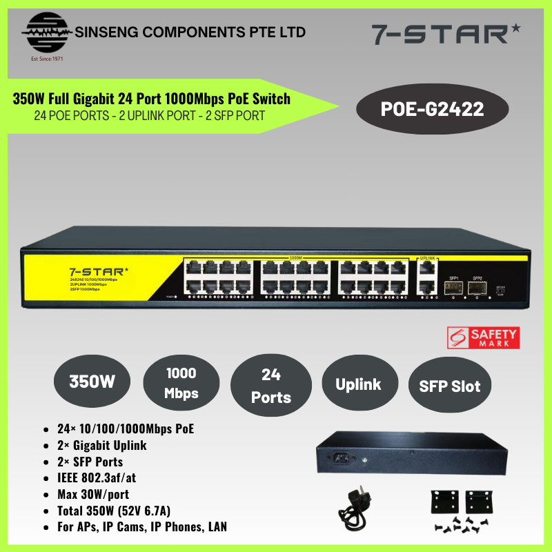 350W 24-Port Gigabit PoE Switch with Uplink & SFP | POE-G2422
