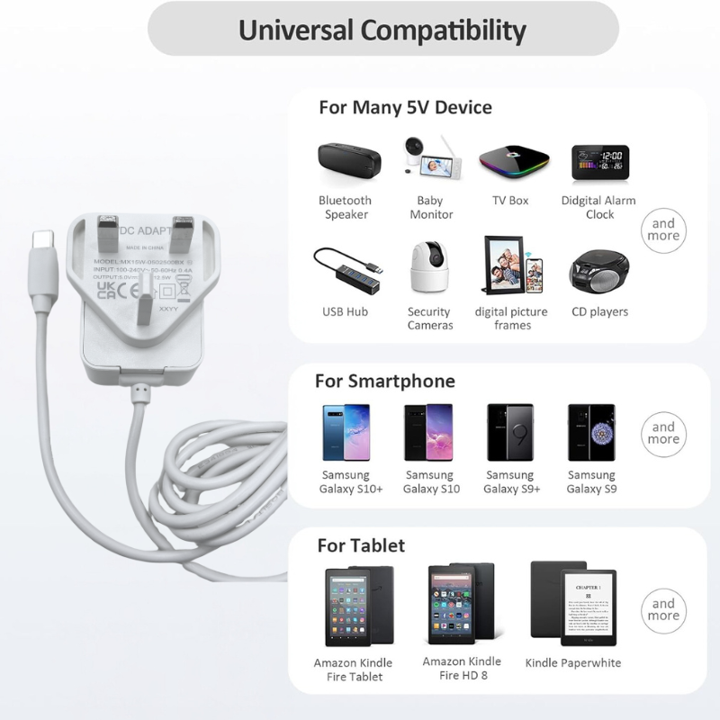 5V 2.5A Type-C USB-C Power Adapter Charger | Safety Mark | 7S-AD5V/2.5ATCW(S)
