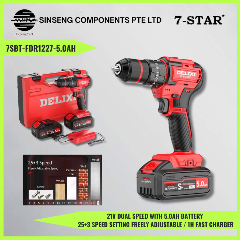 25+3 Dual Speed Cordless Drill with 5.0Ah Battery | 21V | 7STS-FDR1227-5.0AH