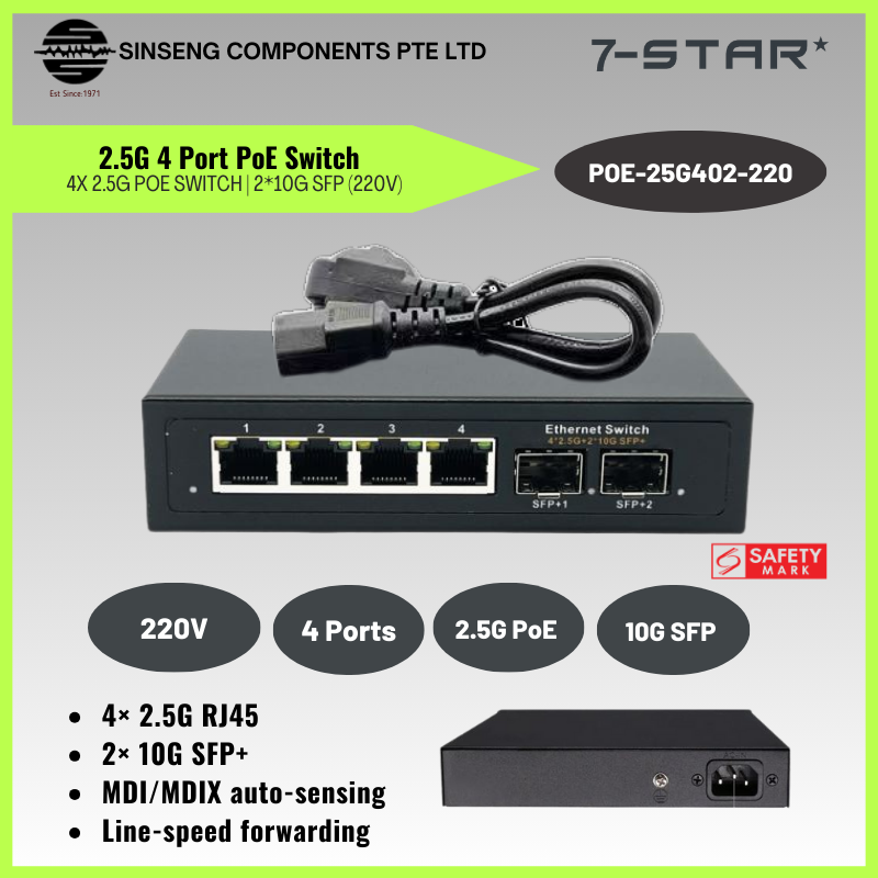 4-Port 2.5G PoE Switch with 2× 10G SFP | POE-25G402-220 (220V)