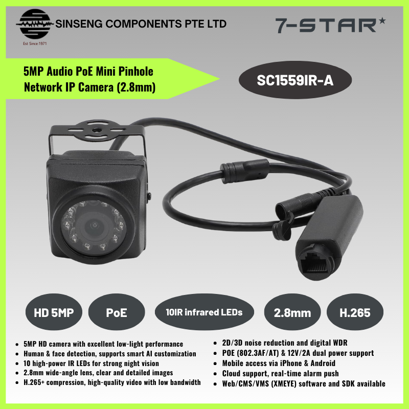 5MP IR Audio PoE Mini Pinhole Network IP Camera | SC1559IR-A