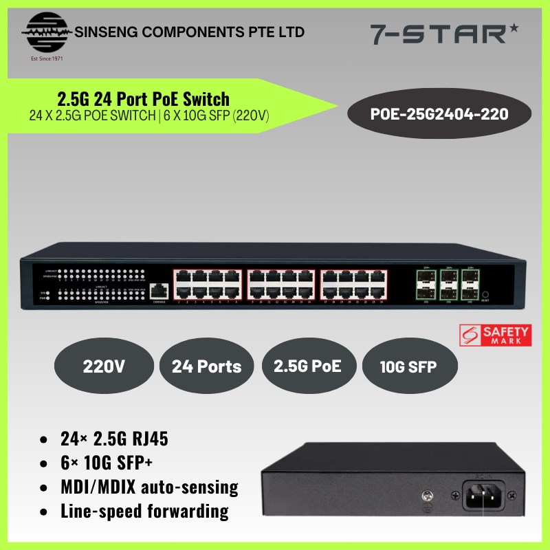 24-Port 2.5G PoE Switch with 6× 10G SFP | POE-25G2404-220(220V)