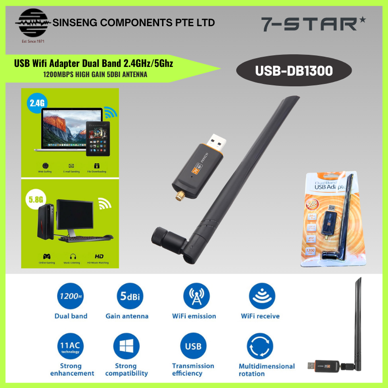 1300Mbps Dual Band USB WiFi Adapter with 5dBi Antenna | USB 3.0 | USB-DB1300