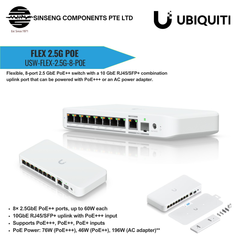 Ubiquiti Unifi USW-Flex-2.5G-8-PoE 8-Port 2.5GbE POE++ Switch 10GbE SPF+