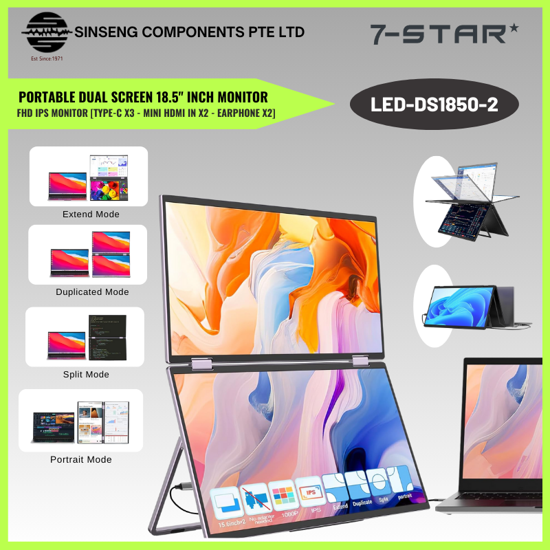 18.5" Portable Dual Screen IPS Monitor | Type-C | LED-DS1850-2