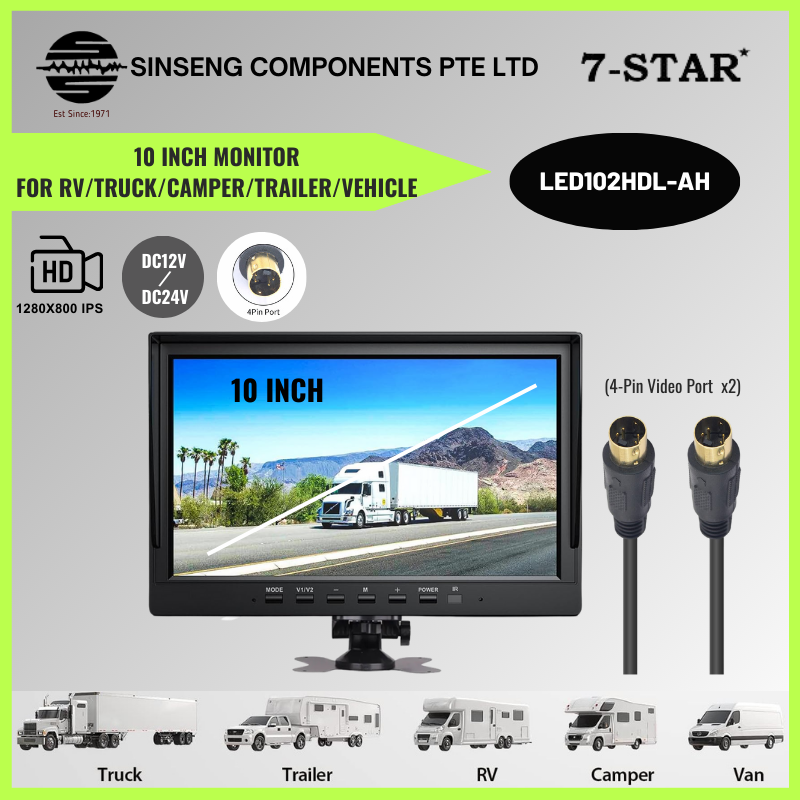 10'' FHD 1080P Monitor with 4-Pin Aviation Port | 12β24V | Live View | LED102HDL-AH