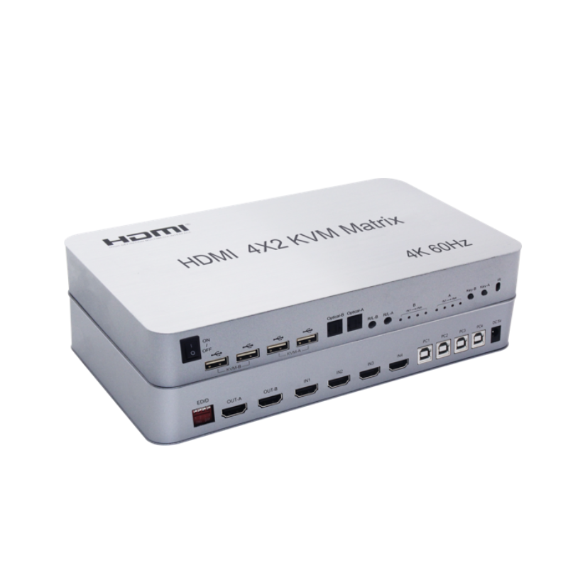 4K HDMI 4x2 KVM Matrix Switcher for USB Keyboard/Mouse | KVM-HM402M