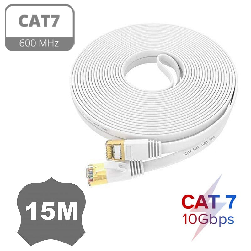 Cat 7 Gigabit Ethernet Flat Network Cable | 2m to 50m | White