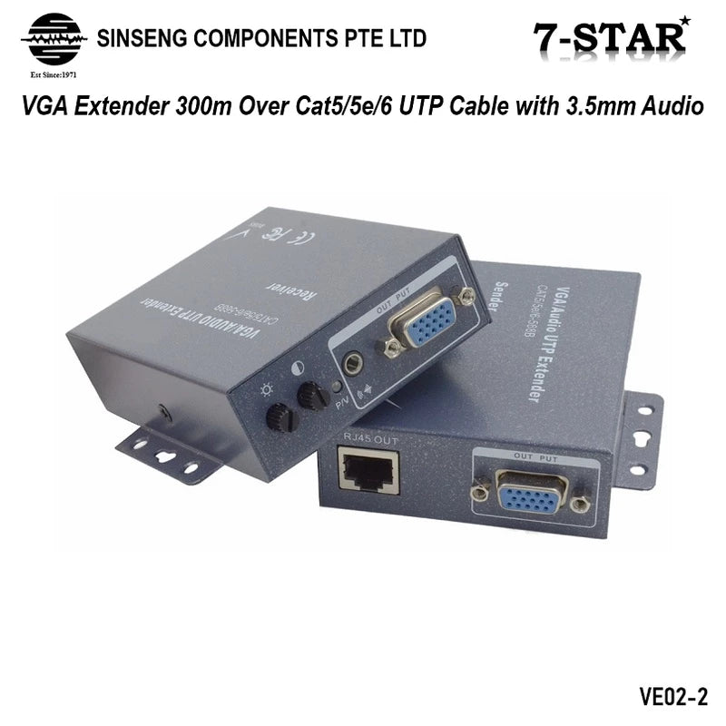 300M VGA Extender with Audio | 1x1 Splitter Sender | VE02-2