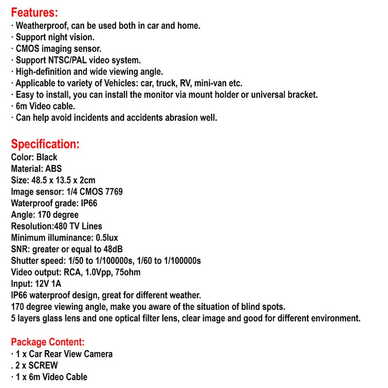 Car Rear Camera with Wide-Angle & Reverse Parking Line | SC68CM