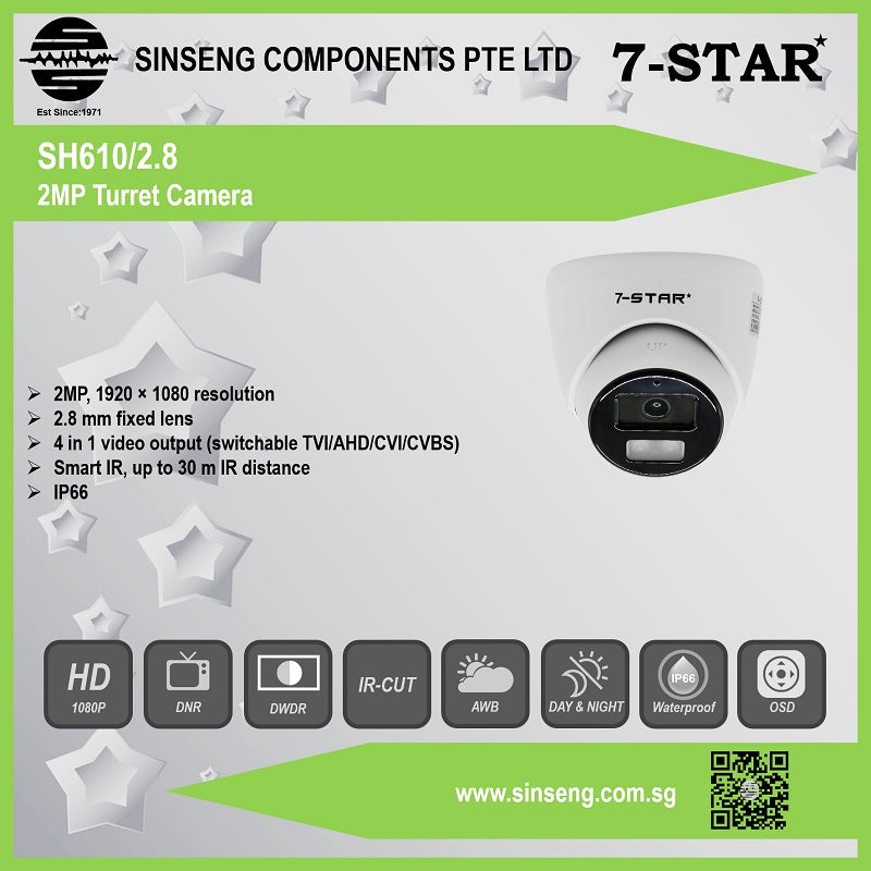 2MP Full-HD SONY 2.8mm Dome Turret Smart IR CCTV Camera (4-in-1 OSD: AHD/TVI/CVI/960H) | SH610/2.8