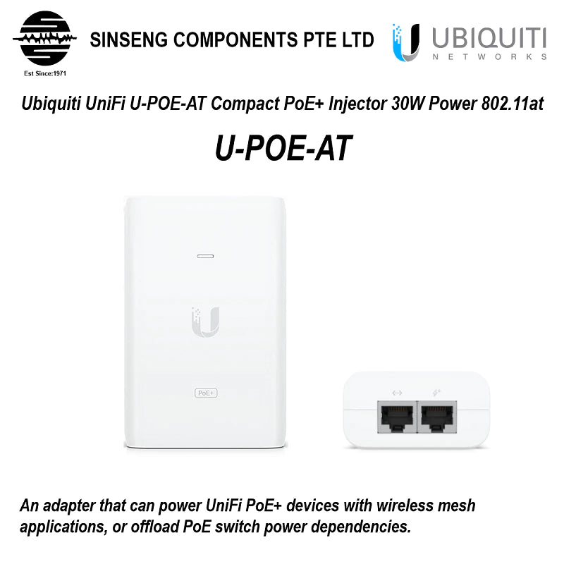 Ubiquiti UniFi U-POE-AT Compact PoE+ Gigabit Power Injector 30W