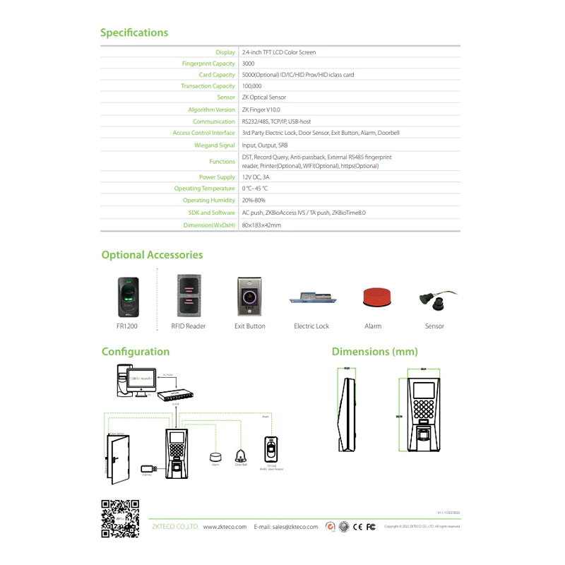 Biometric Access β Fingerprint + PIN + RFID (EM/Mifare) | ZKT-F18