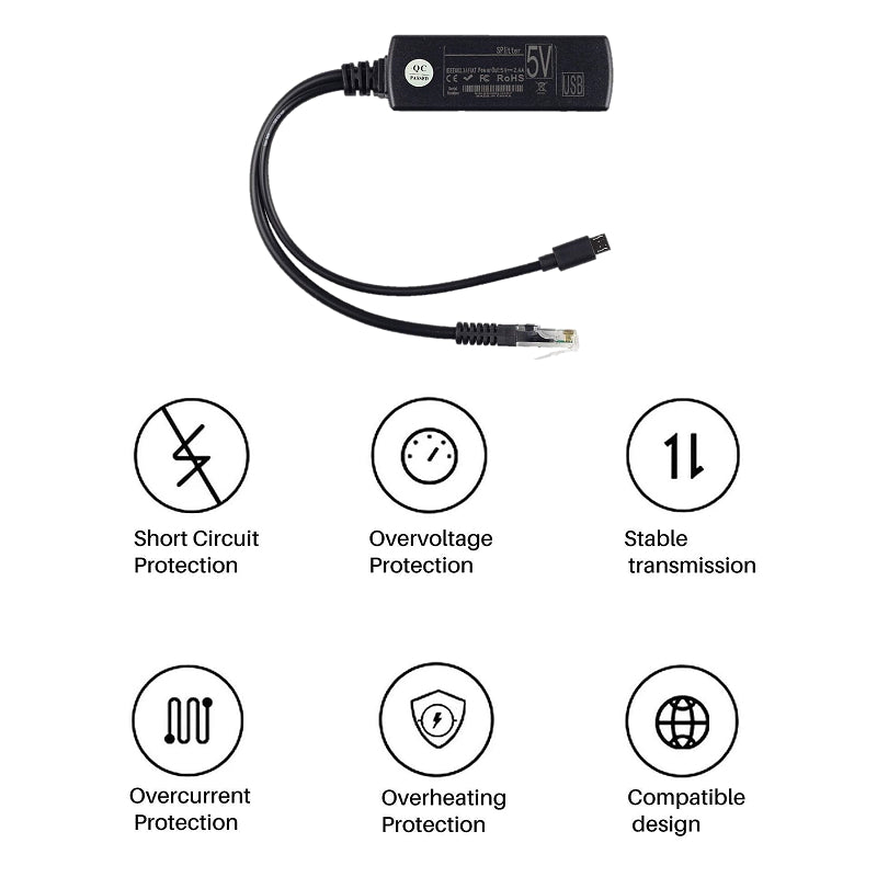 Micro USB Active PoE Splitter 48V to 5V 2.4A for Tablets | PS-TYPE-C
