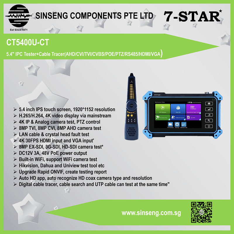 4K 5.4'' Touch Screen CCTV Tester with Cable Tracer | CT5400U-CT