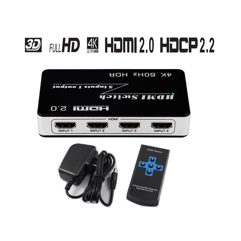 5x1 HDMI Switch 4K 1080P | 5-Port HDMI Switcher with Remote Control | HS51-4K