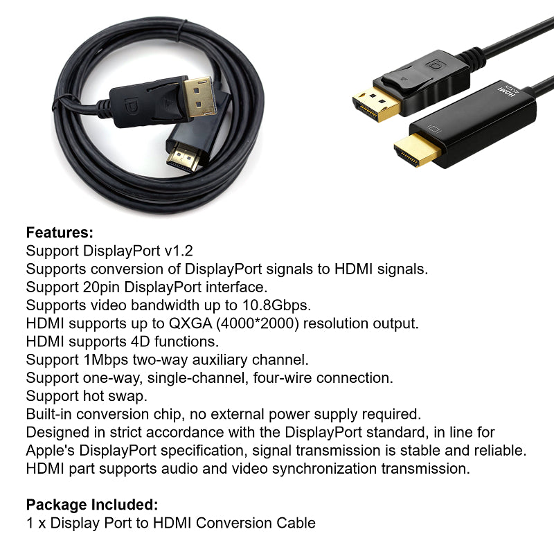 4K DisplayPort to HDMI Converter Cable | DP-HD/1.8M