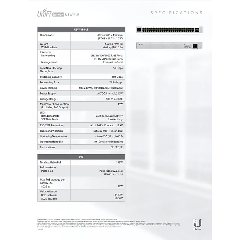 Ubiquiti Unifi 48-Port Switch | UBQ-USW-48-POE