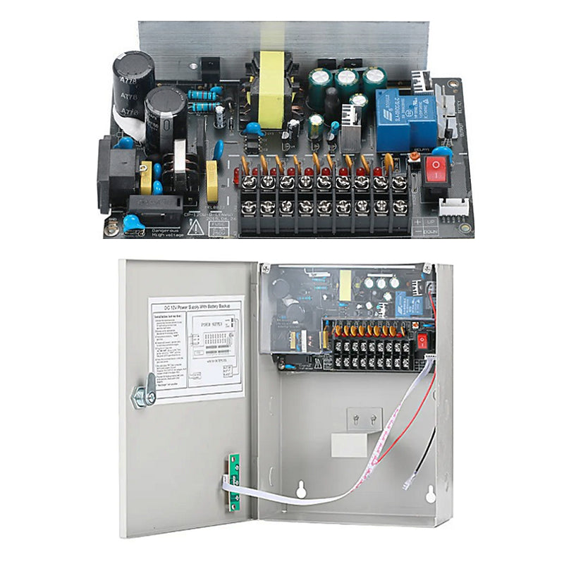 12V 9CH 15AMP CCTV Power Supply Box with UPS Backup | PS15A9W-B