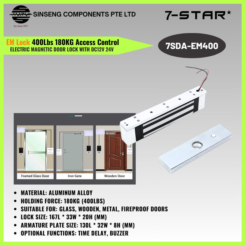 400lbs EM Magnetic Door Lock 12V Access Control (180KG) | 7SDA-EM400