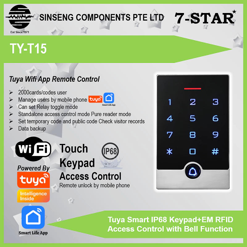 Tuya IP68 Waterproof Door Access Terminal with Keypad & EM Card | TY-T15