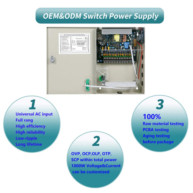 12V 18CH 20AMP CCTV Power Supply Box with UPS Backup | PS20A18W-B
