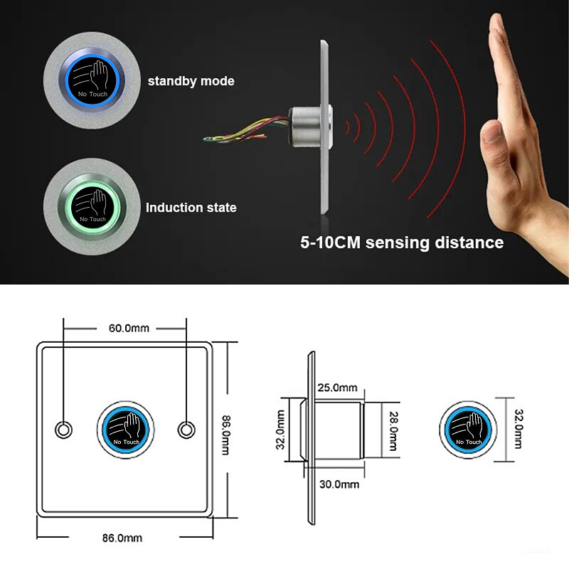 IP68 Waterproof Infrared No-Touch Exit Button with LED (12-24V) | DA-S1862