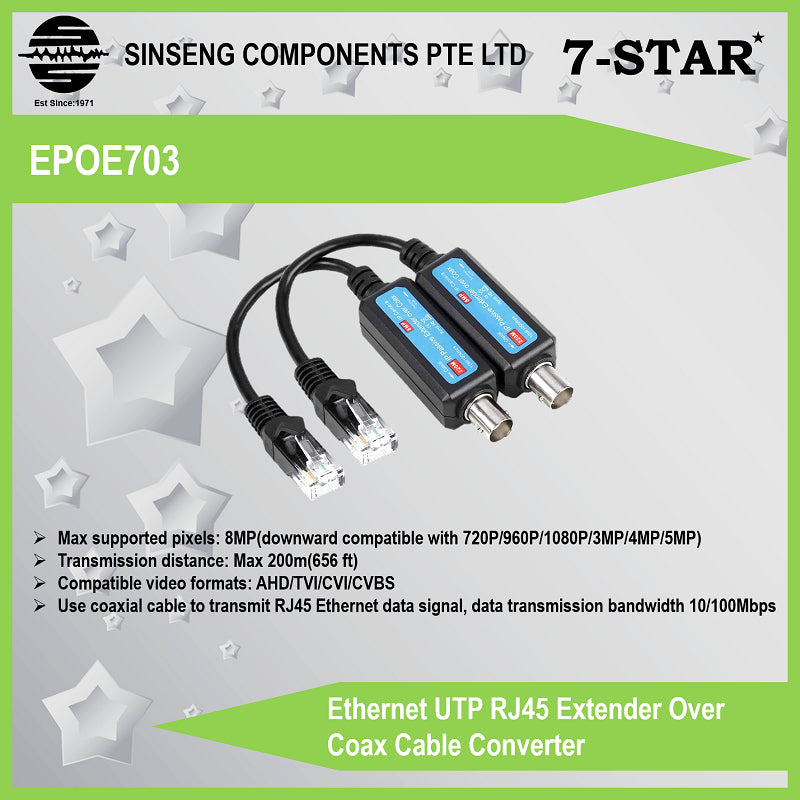 Ethernet RJ45 Extender for IP Camera Over RG59 Coaxial | EPOE703